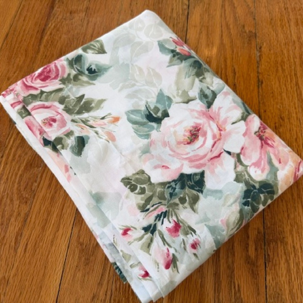 Vintage Full Size Flat Sheet in pink and green floral